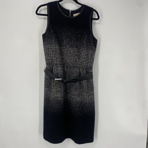 Michael Michael Kors Womens Dress Size 8 Wool Belted Vegan Leather Trim Shift